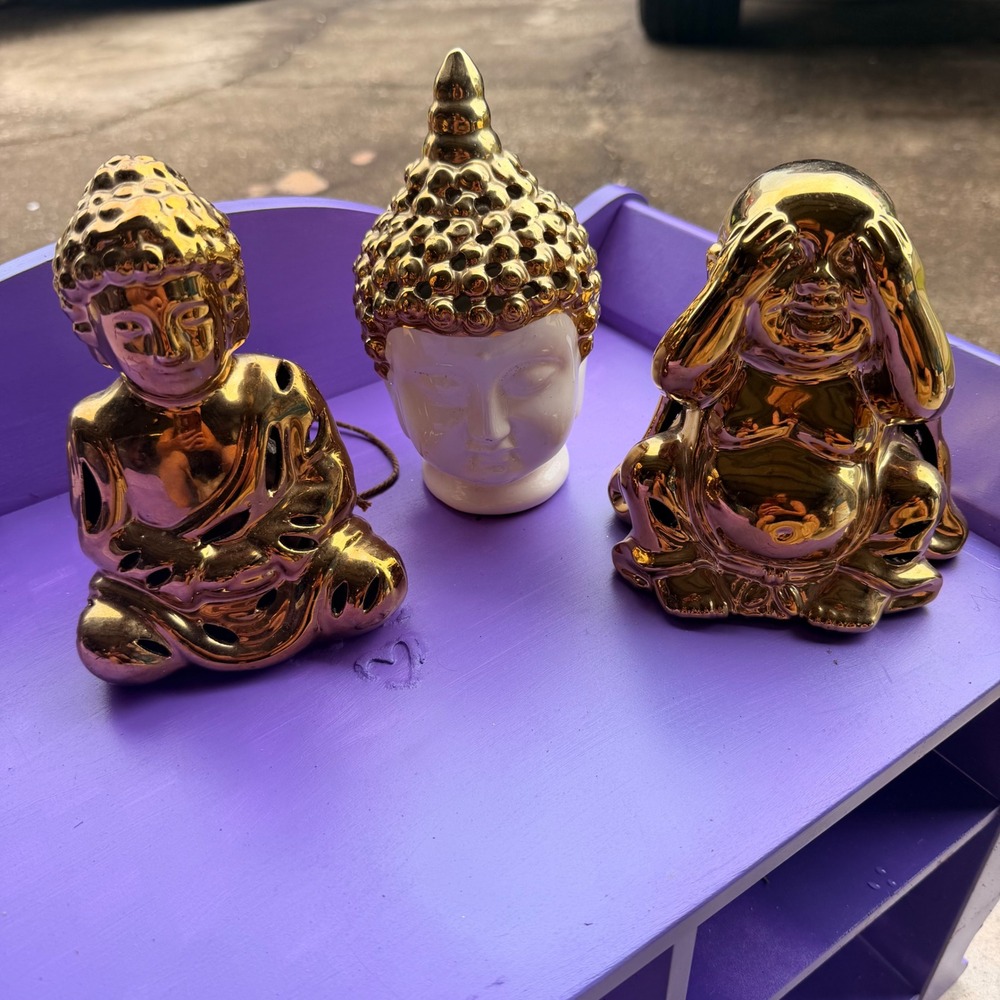 GC Naturals Gold Ceramic Buddha Figurine Set 3pc Zen Home Decor Scented Sachets